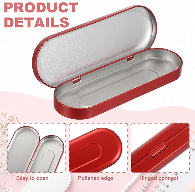 uxcell 2pcs Metal Hinged Tins Box, 6.9x2.4x0.7 Inch Rectangular Empty Tin Box Portable Pencil Containers for Pen Makeup Brushes Home Organizers, Red