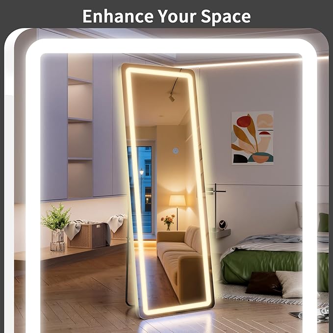 Standing Mirror Full Length with LED Lights, 71"x26" Lighted Mirror with Dimming & 3 Color Lighting, Tall Mirror Full Body for Bedroom, Dressing Room