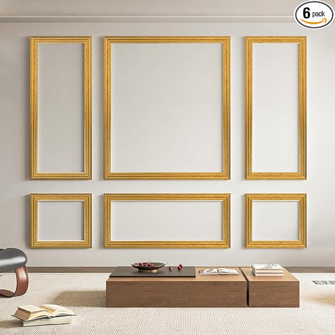 Art3d Pre-Cut Wall Molding Set of 6 pcs, Ready-to-Assemble Wainscoting Panels for Interior Wall Décor Living Room Bedroom Accent Wall - Installed with Glue, 3 Top 3 Bottom, Antique Gold