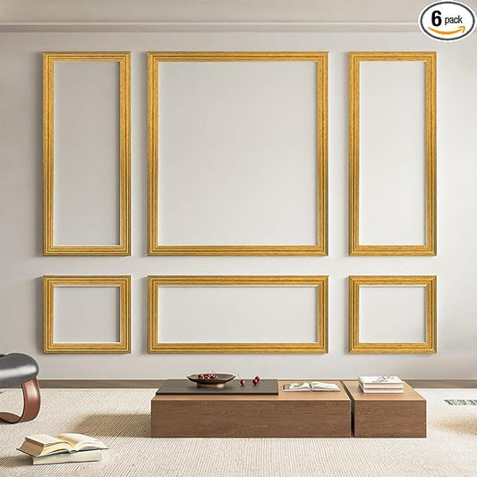 Art3d Pre-Cut Wall Molding Set of 6 pcs, Ready-to-Assemble Wainscoting Panels for Interior Wall Décor Living Room Bedroom Accent Wall - Installed with Glue, 3 Top 3 Bottom, Antique Gold