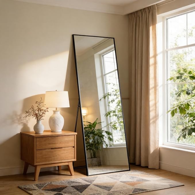 NEWBULIG Full Length Mirror, Full Body Floor Mirror with Aluminum Alloy Thin Frame, Wall or Standing Mirror for Bedroom, Living Room, Dressing Room