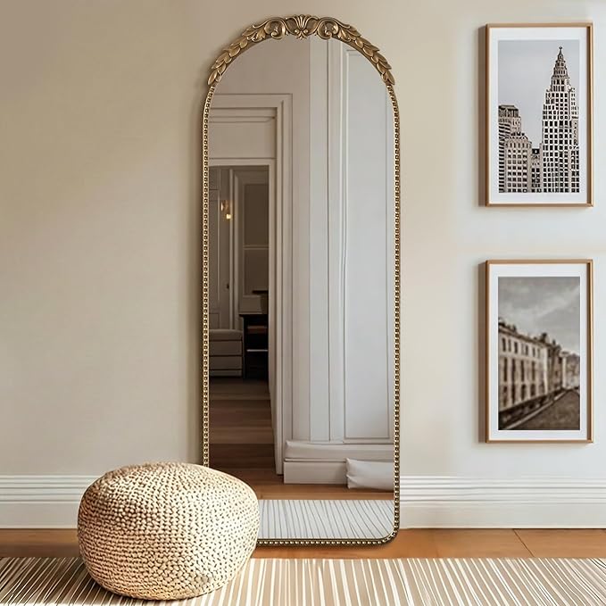 Besdomus Vintage Full Length Mirror: 56"x 21" Large Gold Floor Mirror - Traditional Ornate Baroque Antique Body Mirrors for Bedroom/Cloakroom/Entryway/Hallway/Wall - Home Decor for Living Room