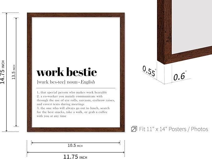 Poster Master Typography Poster - Dictionary Print - Work Bestie Definition, Special Person Who Makes Work Bearable - Gift for Colleague, Friend - Wall Decor for Home, Office, 11x14 Brown Framed