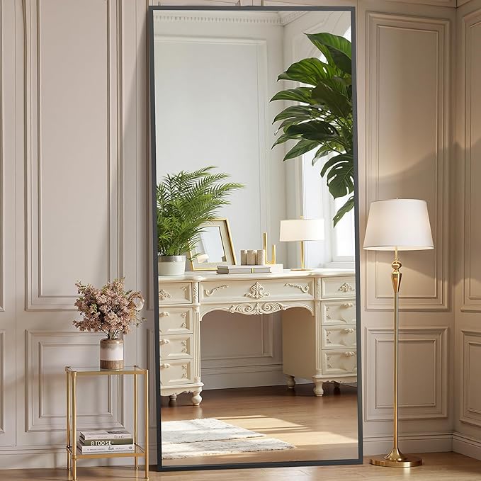 OLIXIS Full Length Mirror for Bedroom, 68"x26" Full Body Mirror with Stand, Hanging or Leaning for Wall, Aluminum Alloy Thin Frame Floor Standing for Living Room, Long, Black