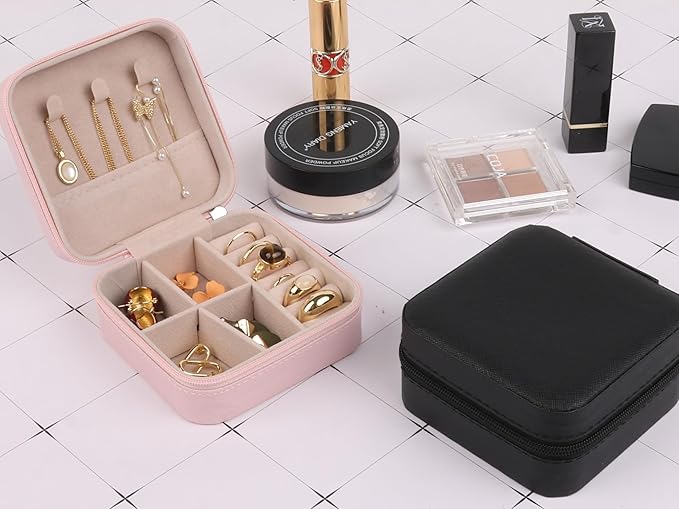 OceeK Travel Jewelry Case, PU Leather Small Jewelry Box,Portable Travel Jewelry Organizer Storage Case,Black,1 Pack