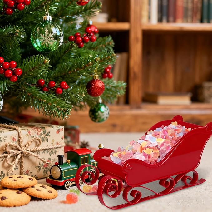 DOITOOL Mini Santa Sleigh Ornament Christmas Candy Bowl Christmas Sleigh for Xmas Tree Holiday Party Photo Prop Table Decor 9.8 x 4.7 x 4.1 Inch