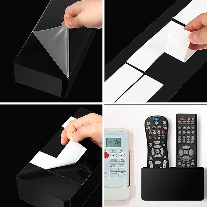 Jetec 2 Pieces Wall Mount Remote Control Holder Acrylic Placed Flat Media Organizer Storage Box with Acrylic Transparent Glue, No Need to Drill Holes (7.5 x 4 x 1.8 Inch, 7.9 x 4 x 2.2 Inch, Black)