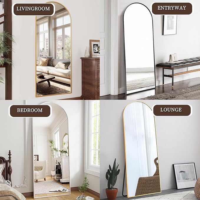 OGCAU 58"x18" Arched-Top Full Length Mirror, Full Body Hanging or Leaning, Standing Mirror, Floor/Wall Mounted with Aluminum Frame for Bedroom Living Room, White