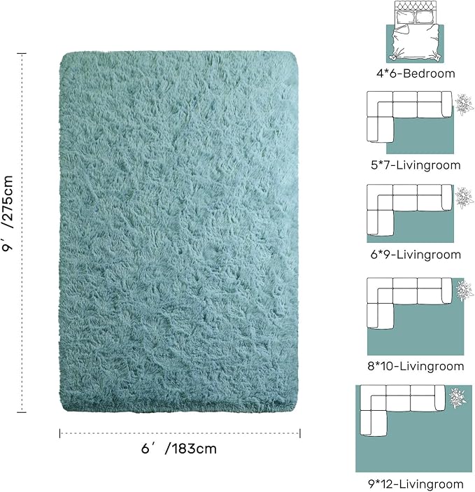 6x9 Rug for Living Room Teal Shag Area Rugs, Modern Plush Non-Slip Soft Carpets for Bedroom Kids Nursery Dorm Daycare Floor