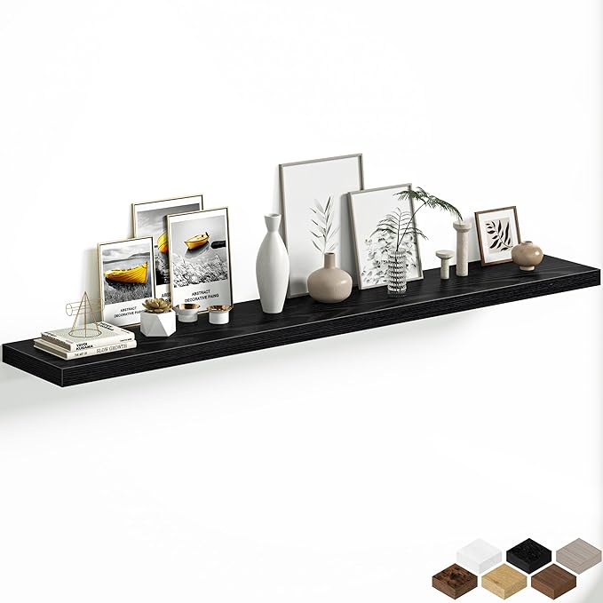 Fun Memories 72 Inch Floating Shelves, 12 Inch Deep Wall Shelf for Fireplace Mantel, Black Deep Storage Shelves for Home & Office, Long Floating Shelf with Invisible Bracket, Set of 1
