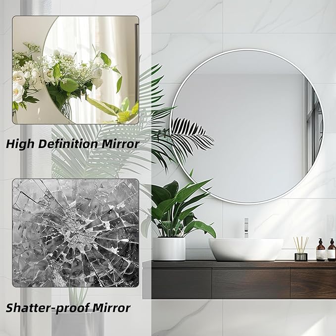 Round White Mirror, 20 Inch Circle White Mirror, Metal Frame Round Wall Mounted Mirrors for Bathroom, Living Room, Bedroom, Entryway, Vanity