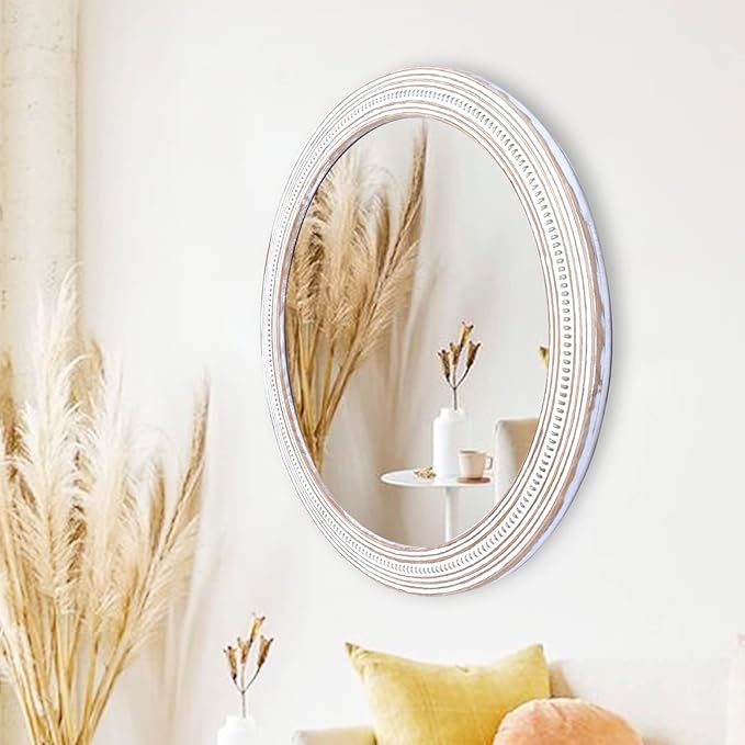 Reflinto 30 Inch Rustic Farmhouse Wooden Round Mirrors for Wall Decor, Boho Circle Decorative Mirror for Bathroom Over Sink, Living Room, Foyer, Entryway, Hallway