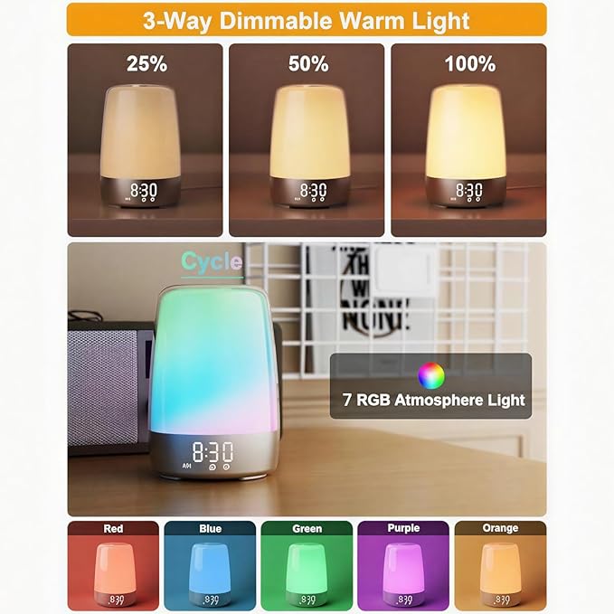 winshine Touch Wake Up Night Light with Sunrise Simulation Alarm Clock, 3 Ways Dimmable Warm White Bedside Lamp for Kid Bedrooms RGB Ambient Table Nightstand Light,Sleep Aid Snooze Timer Mode