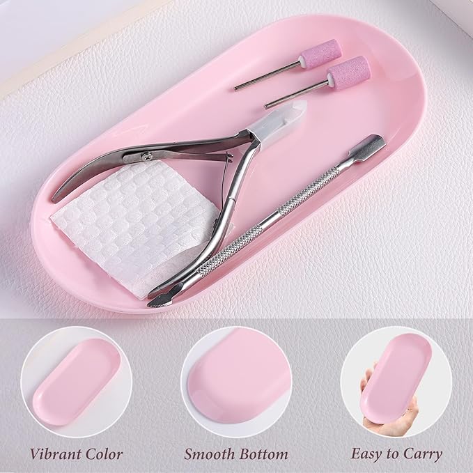 SUTOKAKA 2 Pack Pink Plastic Jewelry Tray Decorative Dish, Small Oval Candy Dessert Plate, Manicure Tools Placing Supplies for Home Salon Storage