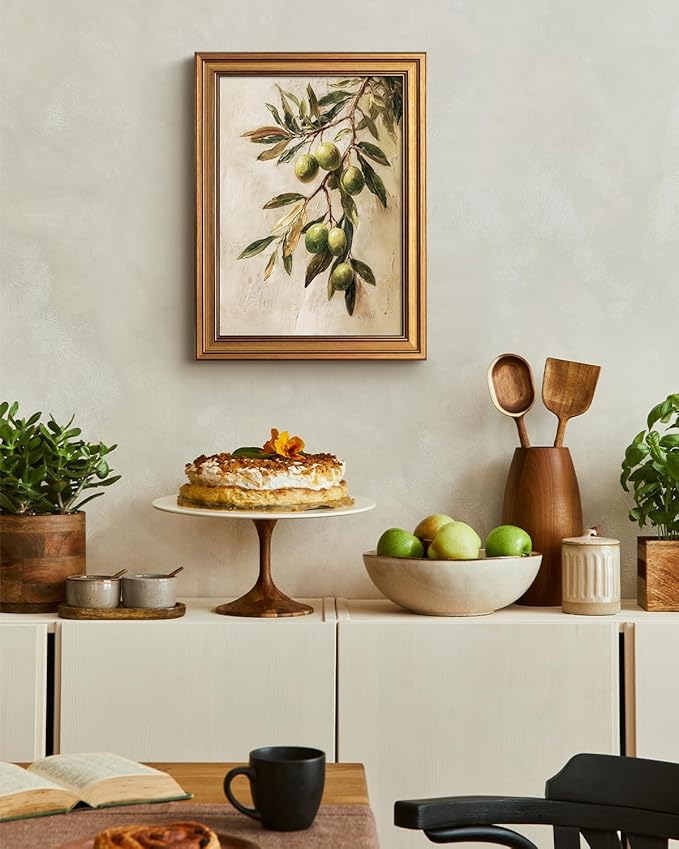 Bzstyleart Vintage Wall Art Decor for Bedroom, Oil Painting Olive Branch Botanical Wall Art, Vintage Botanical Painting, Room Decor Aesthetic for Kitchen, 12 x 16 Inch