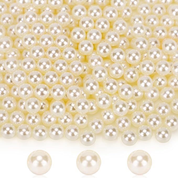 6mm/0.24Inch Beads for Makeup Organizer Filling in Vanity, Suream Polished ABS Undrilled Pearls for Vase Fillers, Round Pearl Beads for Birthday Party, Christmas, Bathroom, Home Decor (2400pcs Ivory)