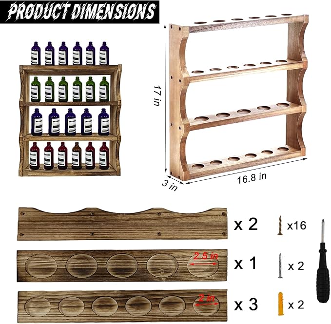 Wood Shot Glass Display Case Shot Glasses Holder for wall shot glass display Bar Collection Stand Collection Display Rack (Carbon)