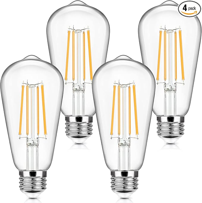 4-Pack Vintage LED Edison Bulbs 100W Equivalent 1400LM High Brightness 8W ST58 LED Filament Light Bulbs 2700K Soft Warm White E26 Medium Base CRI90+ Antique Clear Glass for Home Bedroom, Non-dimmable