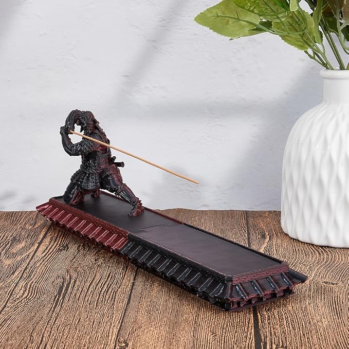 DICOSMETIC Incense Holder Samurai Incense Burner Medium Violet Red Incenses Holder with Storage Box Ash Catcher Warrior Incenses Burner for Aromatherapy Meditation Yoga Room Decor