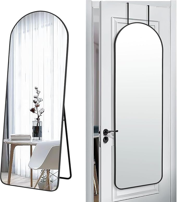 SCWF-GZ 57x20 Door Hanging Full Length Mirror, Floor (Height 5.7ft just Body in1.3ft) Wall Mounted Metal Frame Arch Dressing Mirrors for Bedroom Bathroom Living Room 57 inch Black