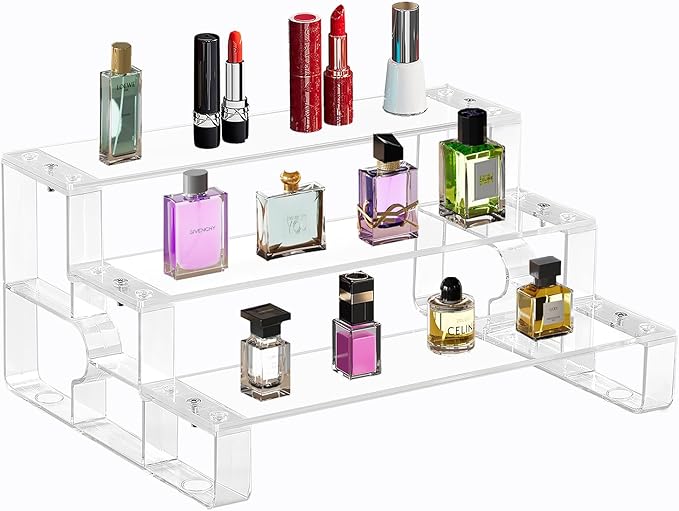 Perfume Organizer Stand,Cologne Organizer for men,3 Tier Acrylic Display Risers, Cupcake Stand Holder, Large Shelf Risers Decoration for Figures, Dessert Shelves for Party (Clear, 3 Tiers-14“)