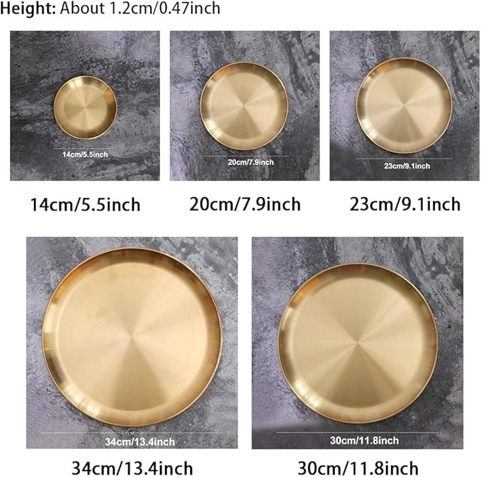 Round Brass Tray,Retro Plate Table Decor Easy Clean Stainless Steel Jewelry Organizer Round Tray for Modern Home,Jewelry, Makeup(Size:23cm)