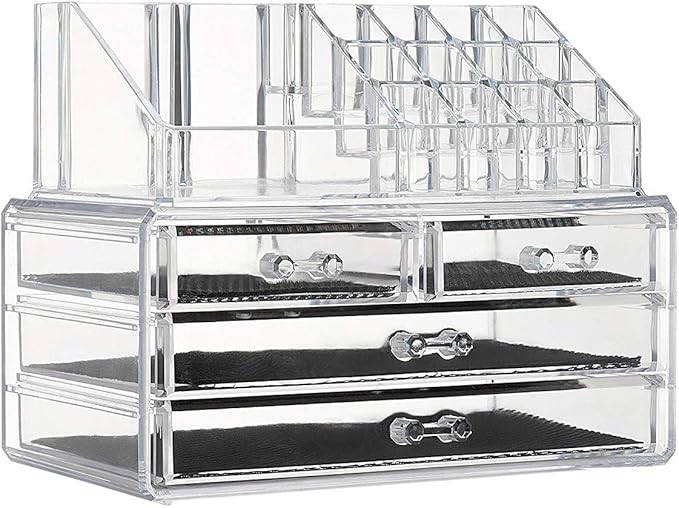 SciencePurchase See-Through Acrylic Jewelry Makeup Lipstick Organizer Holder Box with 4 Drawers