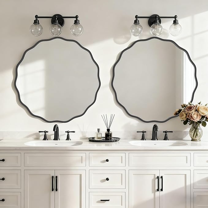 HOMECOOKIN 32 Inch Wavy Round Wall Mirror, Round Wavy Wall Mirror with Aluminum Frame for Bathroom Upgrades, Hotels, Dressing Tables,Farmhouses