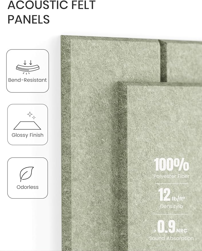 Fluxynara Felt Bulletin Board Tiles Large 36" x 24" Cork Board Alternative-6 Pack with 40 Adhesive Tabs, Thick Slat Wall Panels for Office Decor, Push Pin Board Wall Organizer Alternative - Sage Green