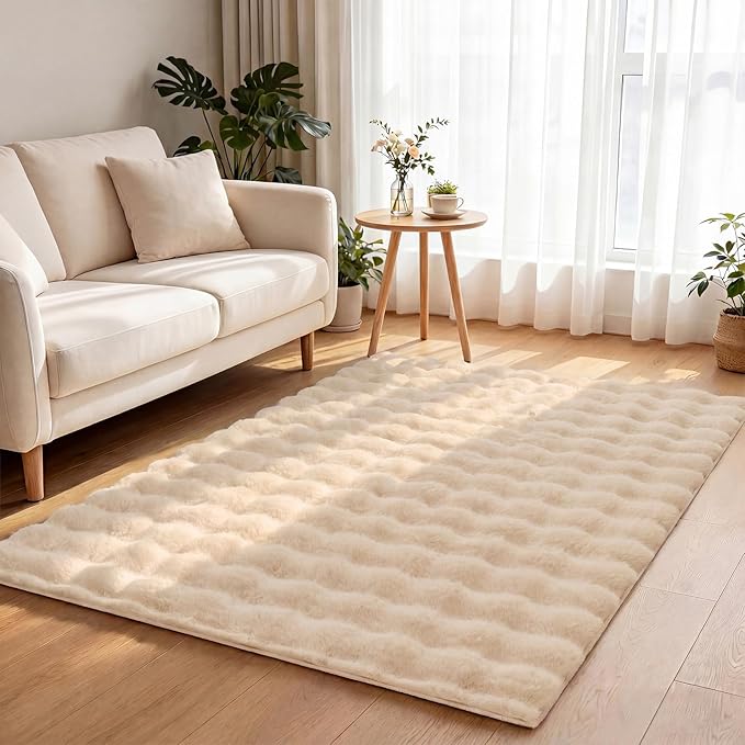 Pauwer Area Rugs for Living Room, 3x5 Fluffy Faux Fur Rug Non Slip Machine Washable Soft Shaggy Indoor Floor Carpet for Bedroom Dorms Playroom, Beige