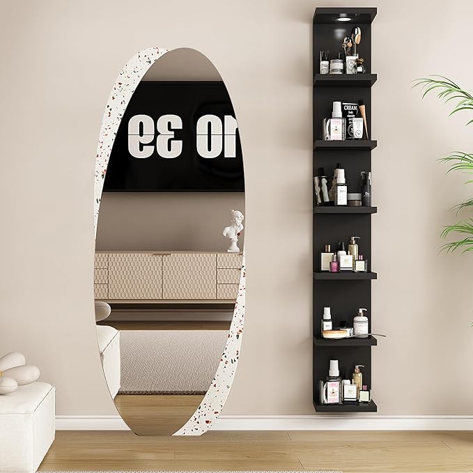 LitaEther Versatile 7 Tier Wall Shelf Unit,Black Lack Wall Shelf,Display Floating Shelf with LED Remote Control Light