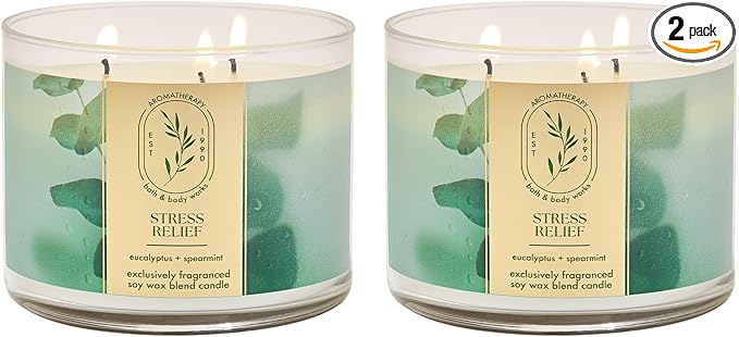 Bath & Body Works Eucalyptus Spearmint 3-Wick Candle - Scented Candle for At-Home Use - Long-Lasting, Room-Filling Fragrance - High Fragrance Oil Concentration - Soy Wax Blend - 2-Pack