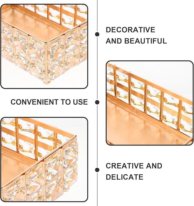 Ciieeo European Style Vanity Tray Perfume and Lipstick Organizer Gold Crystal Desktop Storage Plate for Makeup and Bathroom Countertops