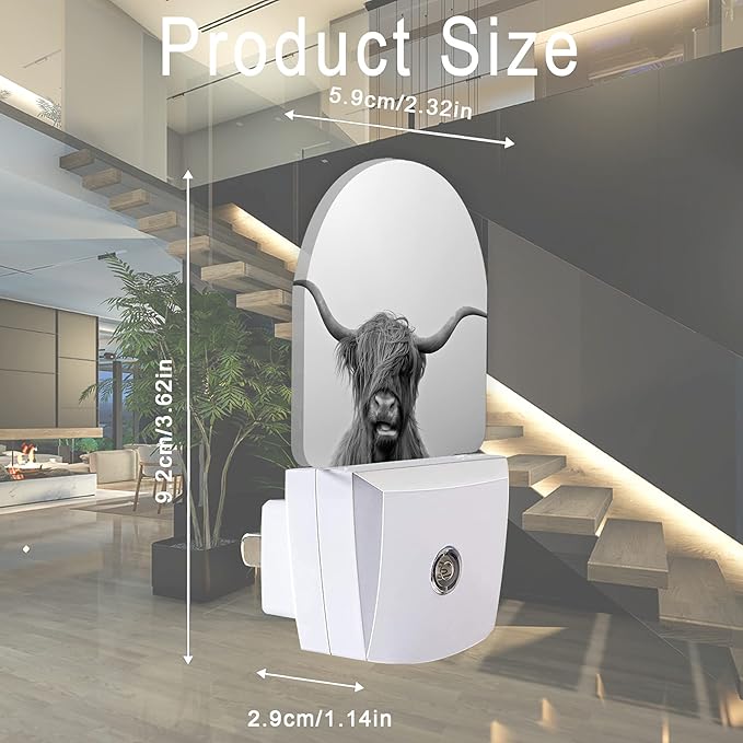 Highland Cow Night Light,Cows Night Lights Plug into Wall for Boys Girls Bedroom Decorative Half Round Nightlight Led Lamp 0.5W Sleep Friendly