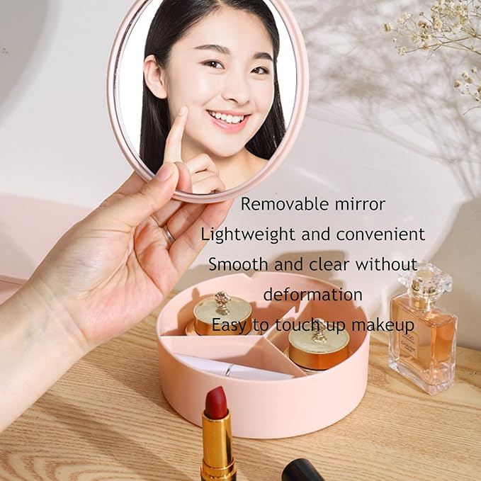 Makeup Mirror Storage Box, Travel Makeup Bag with Mirror, Portable Desktop Organizer Vanity Case for Women Beauty Tools