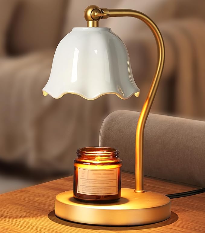 Candle Warmer Lamp with Timer Dimmer, Ceramic Candle Lamp Birthday Gifts for Women, Mom, House Warming Gifts Wax Melt Warmer for Jar Candles with 2 Bulbs, Gold