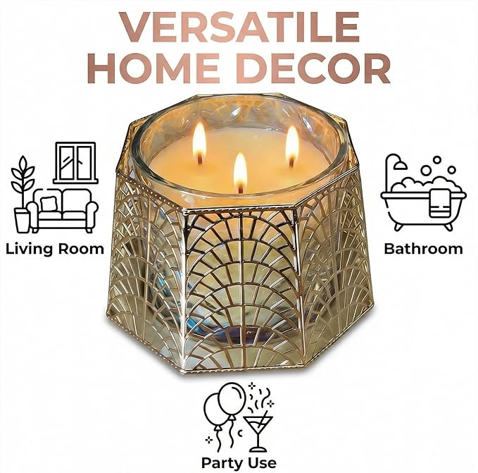 3 Wick Candle Holder, Shell Design Candle Jar Holder for 4-Inch Diameter Jars (5.25" D x 3.5" H) (Rose Gold)