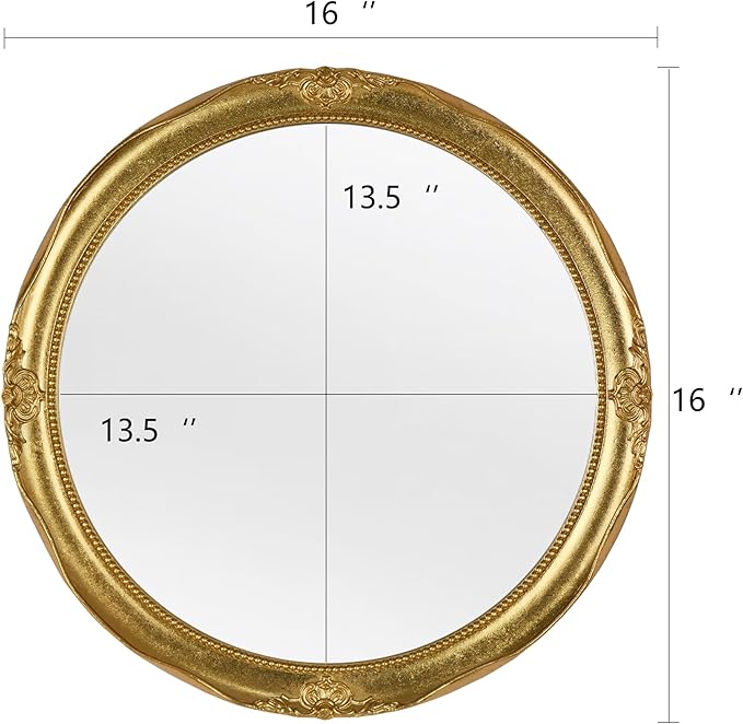 Funerom Vintage Decorative Wall Mirror Hanging Mirror Round (Gold 16 inch)