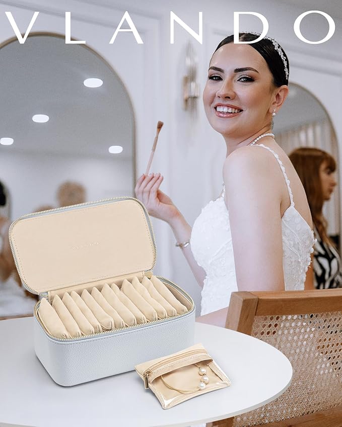 Vlando Jewelry Travel Case,Travel Jewelry Organizer with Clear Velvet Jewelry Bags 12Pcs Zipper Pouch for Women Girls-Baby Blue