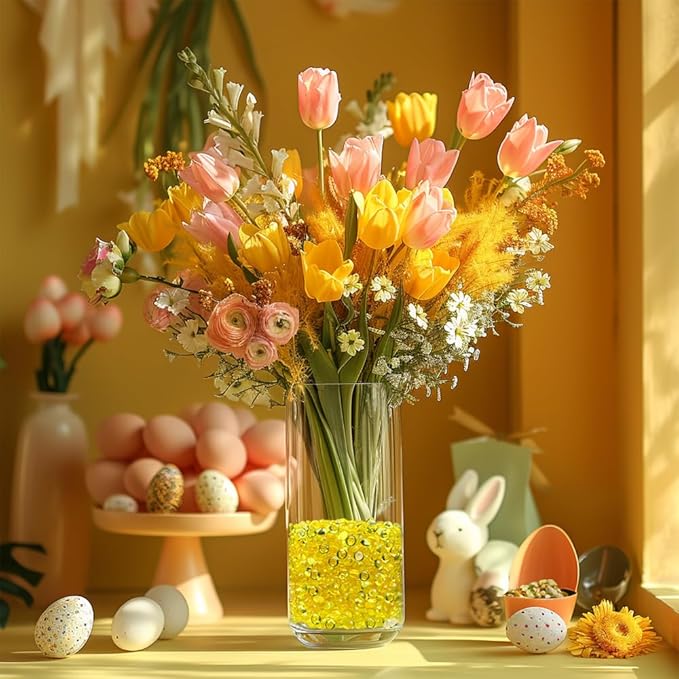HappyFiller Easter Spring Decoration 4400 PCS 7mm Small Acrylic Flat Marbles,Party Confetti Table Scatters,Makeup Brush Candle Holder Decor Vase Fillers,Yellow