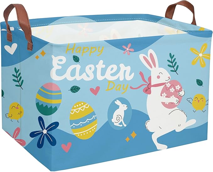 Essme Rectangular Easter Basket, Kids Storage bin Organizer with Handles for Easter Decor,Shelf Basket,Toy Organizer,Easter Gift.(Blue Easter Basket)