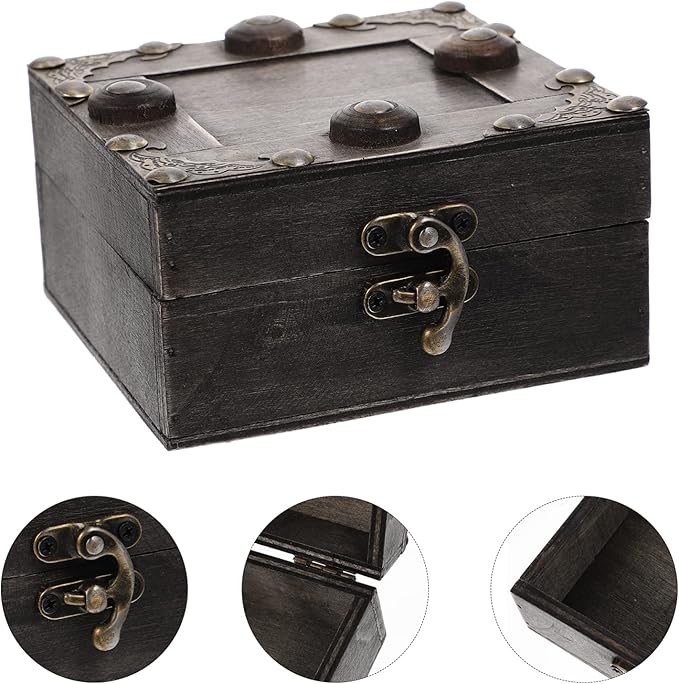 LIFKOME Wooden Makeup Organizer Vintage Treasure Box Jewelry Trinket Box Ring Storage Decorative Storage Case