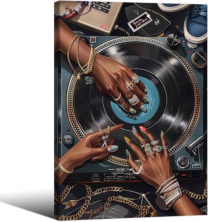 Black Woman Music Canvas Poster y2k Song Record Wall Art Vintage Urban Feminine Aesthetic Prints 24X36 inch Framed for Bar Bedroom Gallery Wall Decor