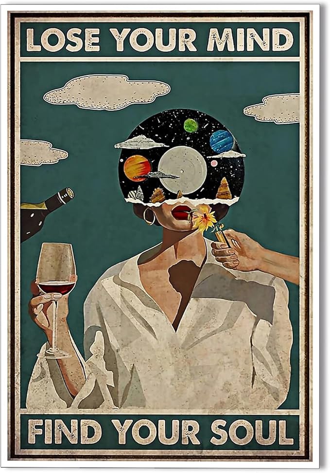 YuzhongART Vintage Lose Your Mind Find Your Soul Poster Mental Health Quote Canvas Wall Art Posters Cool Unique Music Girl Print Painting Abstract Wall Decor for Bed Room Bathroom 16x24in Unframed