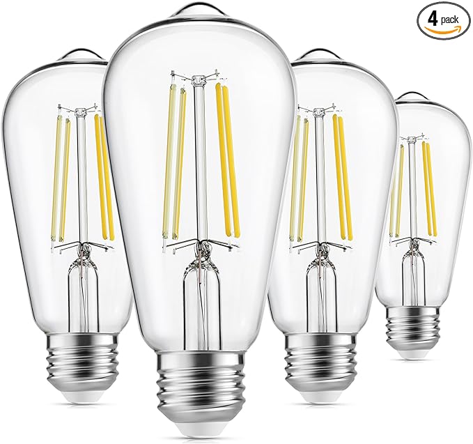 Gozelux Edison Light Bulbs 60W Equivalent, Dimmable Vintage LED Light Bulbs, E26 Medium Base, Cool White 4000K, ST58, 6W, 750LM, 90+ CRI, Antique Decorative Filament LED Bulb, Clear Glass, Pack of 4