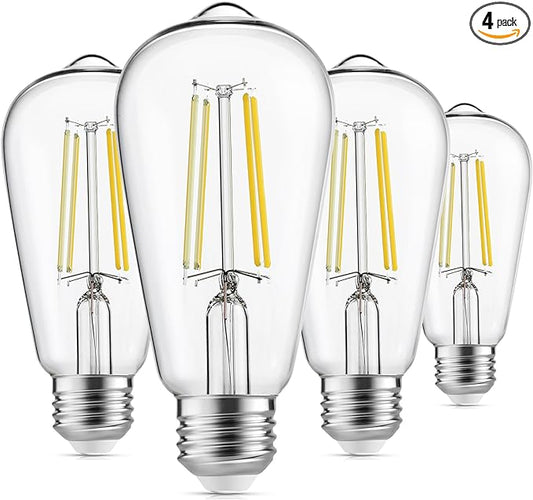 Gozelux Edison Light Bulbs 60W Equivalent, Dimmable Vintage LED Light Bulbs, E26 Medium Base, Cool White 4000K, ST58, 6W, 750LM, 90+ CRI, Antique Decorative Filament LED Bulb, Clear Glass, Pack of 4