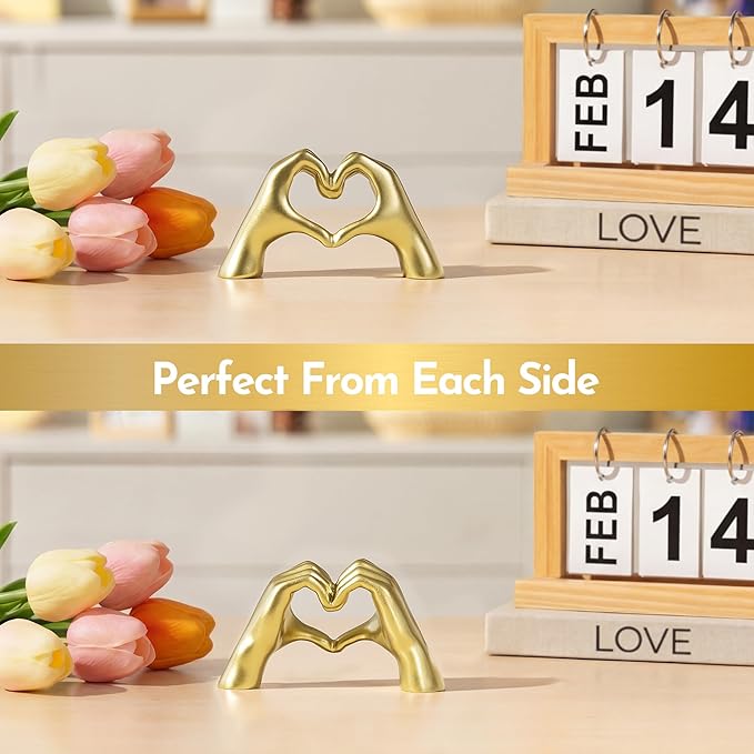Gold Decor Living Room – Mini Small Heart Hands Sculpture – Shelf Decor Aesthetic – Cute Home Accent Table & Shelves – Love Statue - Gifts Girlfriend, Wife, Women, Teen Girls, Valentine (Gold, Mini)