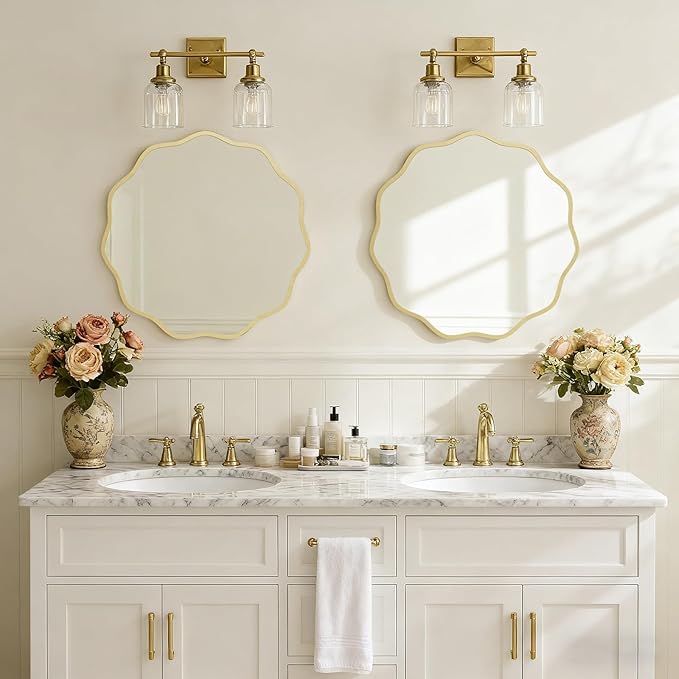 HOMECOOKIN 24 Inch Wavy Round Wall Mirror, Round Wavy Wall Mirror with Aluminum Frame for Bathroom Upgrades, Hotels, Dressing Tables,Farmhouses