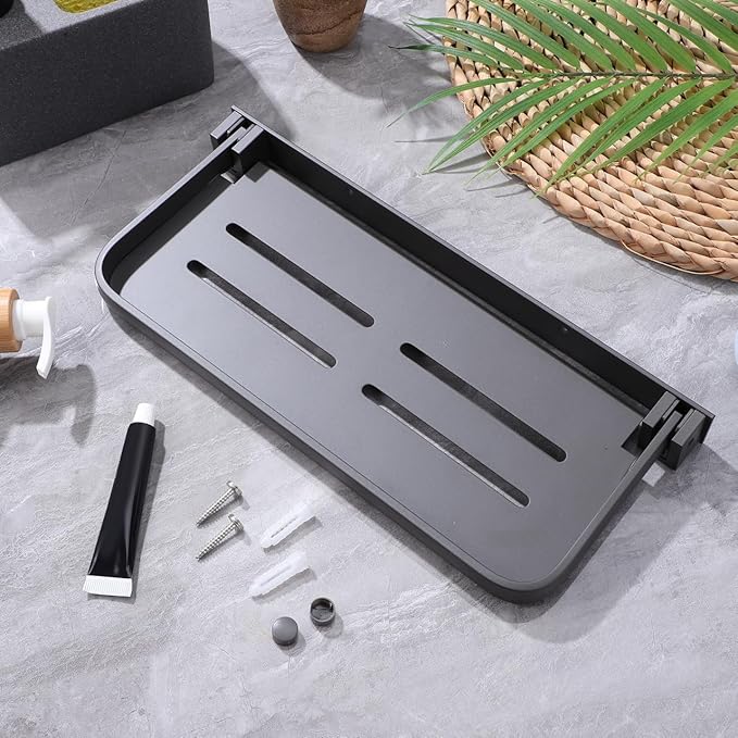 iplusmile Foldable Wall Shelf 11.92X5.23X0.90In Aluminum Storage Rack with Drainage Holes Compact Floating Bathroom Vanity Organizer for Kitchen and Laundry