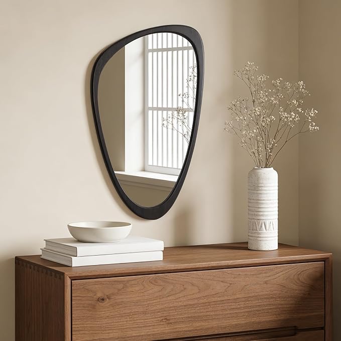 WallBeyond Asymmetrical Mirror, Irregular Wall Mirror, Wall Mirrors Decorative for Bedroom Living Room Entryway Hall, Wood Mirror for mid Century Modern Decor 30" H x 19" W, Dark Brown